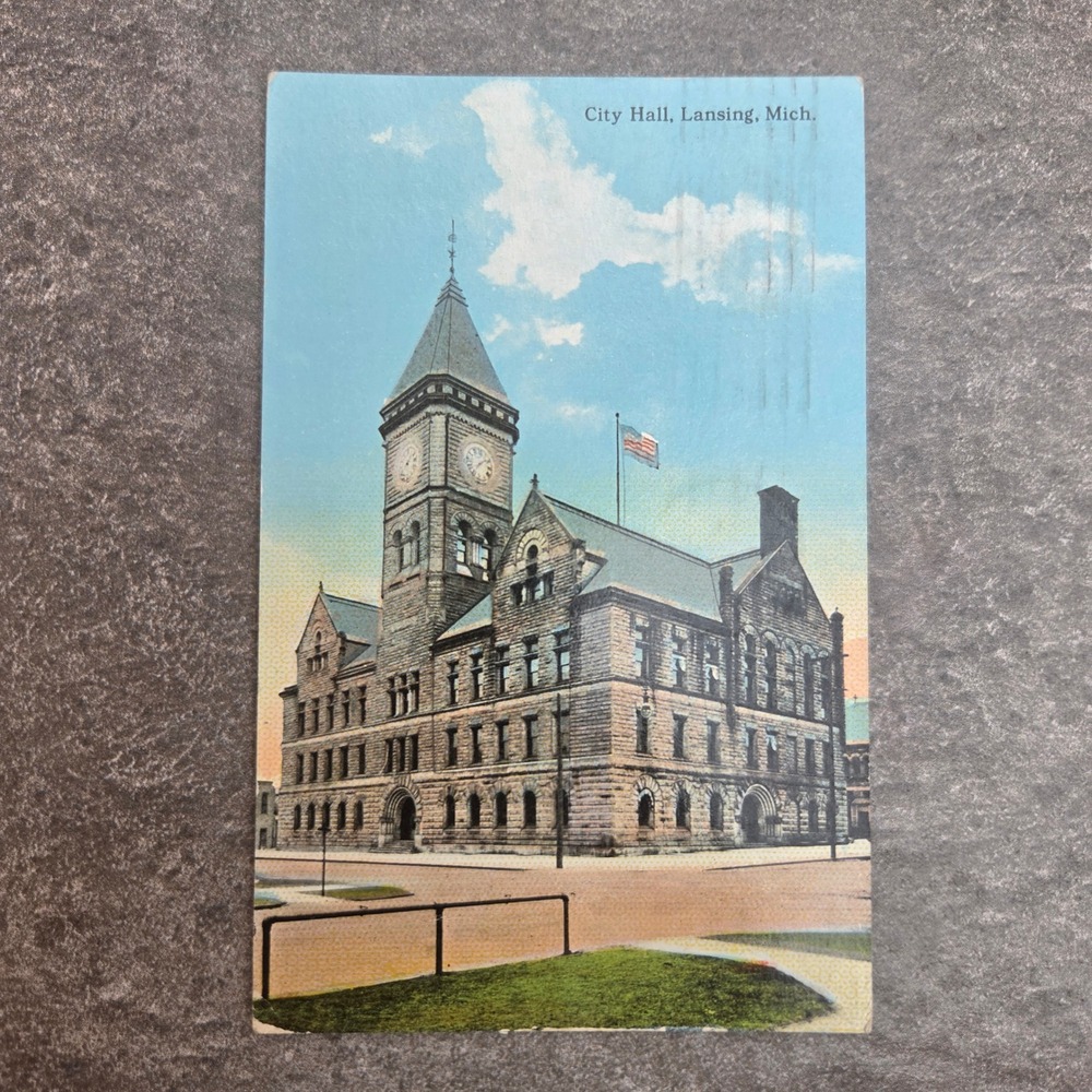 Vintage City Hall Lansing Michigan Postcard 1915 CT Photochrom